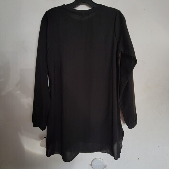 NEW A'Nue Ligne Black Long Sleeve Semi Sheer Tunic Blouse Top Size Small - Picture 2 of 11